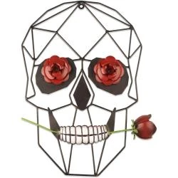 Décoration Murale Tête de Mort en Métal Noir, Squelette Romantique
