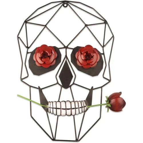 Décoration Murale Tête de Mort en Métal Noir, Squelette Romantique - Vue principale