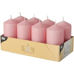 Bougies piliers PAPSTAR, Vieux Rose, 8 pièces