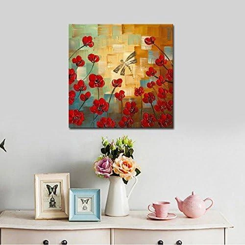 Zoom sur Peinture huile sur toile libellule Wieco Art, décoration