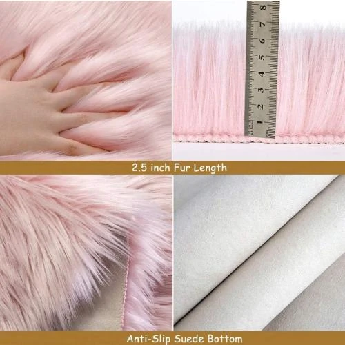 Zoom sur Tapis en Fourrure Synthetique Rose, Luxe Laine Cozy