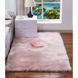 Tapis en Fourrure Synthetique Rose, Luxe Laine Cozy