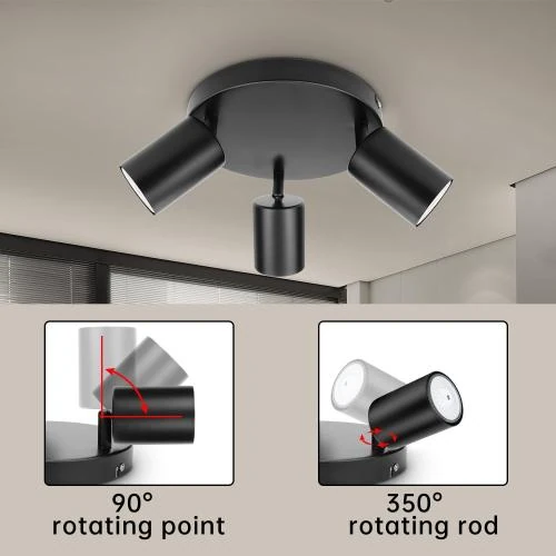 Détail de Dehobo Plafonnier GU10, Spot Orientable Moderne Noir Mat