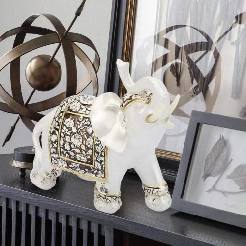 Zoom sur Statue Éléphant Blanc Vintage HEEPDD, Décoration Chanceuse