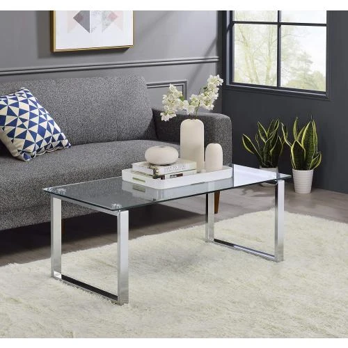 Table basse moderne Kings Brand, finition chromée, verre - Vue principale
