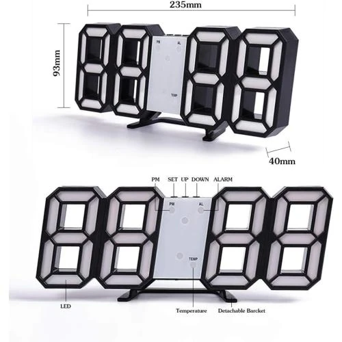Zoom sur Horloge Murale Numérique LED 3D, Réveil USB Lumineux