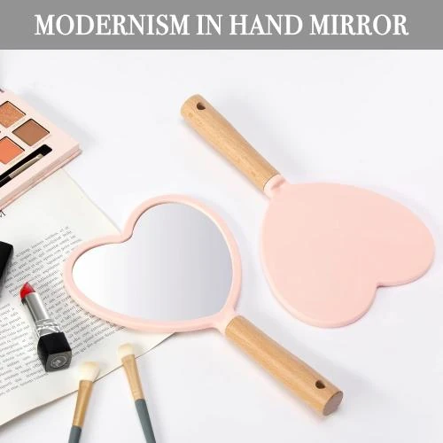 Détail de Miroir à main YEAKE, bois, maquillage, portable, cœur