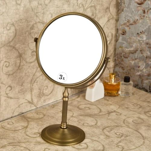 Zoom sur Miroir rond rétro laiton Weare Home, double face, 3x