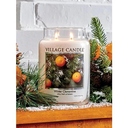 Zoom sur Bougie parfumée Village Candle Winter Clementine, verre blanc
