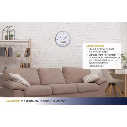 Zoom sur Horloge Murale TFA Dostmann, Design Élégant, Précision