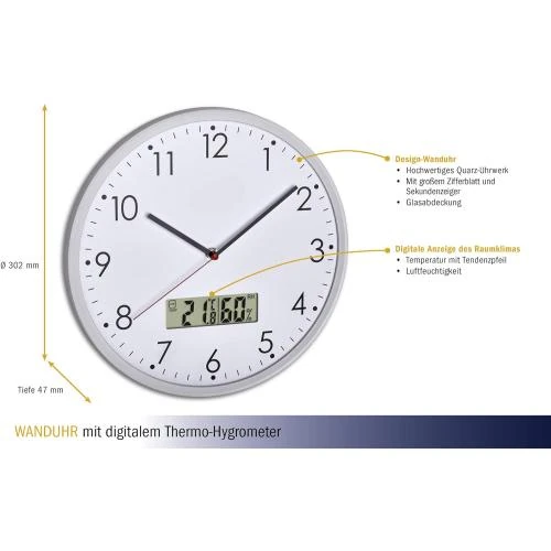Détail de Horloge Murale TFA Dostmann, Design Élégant, Précision
