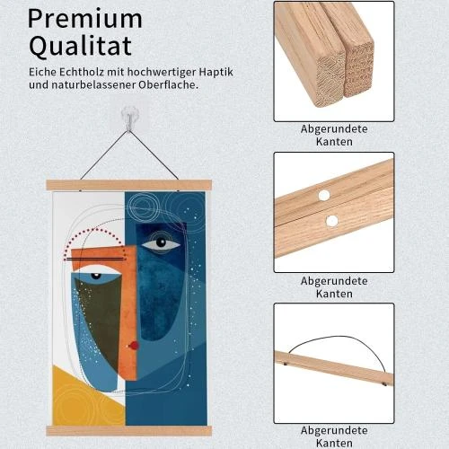 Zoom sur Porte affiche Bois A3, Cadre Magnétique Photos Décoratif