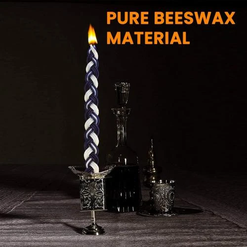 Zoom sur Bougie Havdalah tressée cire d'abeille Majestic Giftware, Bleu Blanc