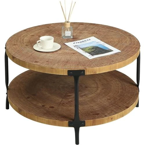 Table basse ronde bois naturel Awescuti, style bohème - Vue principale