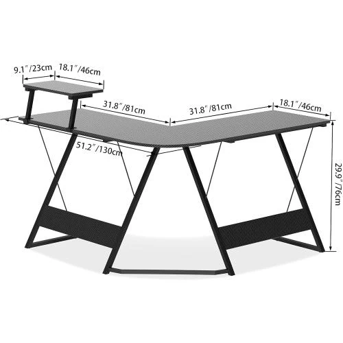 Zoom sur Bureau Gamer en L LIVHOOU, Surface Fibre Carbone, Noir
