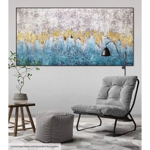 Zoom sur KunstLoft Tableau peinture moderne abstrait bleu gris