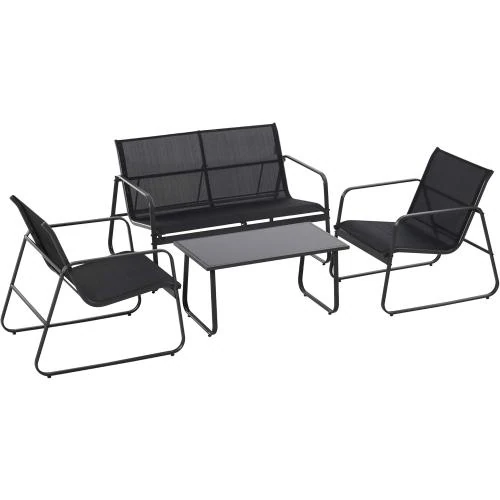 Outsunny Ensemble table basse, 2 chaises jardin métal, textilène noir - Vue principale