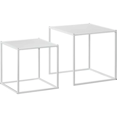 Tables Basses Carrées Empilables, Acier, Blanc, 2 pièces - Vue principale
