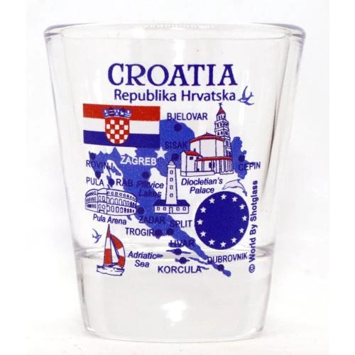 Verre à shot Croatie, monuments, icônes européennes - Vue principale