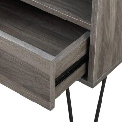 Table de chevet rétro bois URBNLIVING, tiroir, étagère, acier en situation