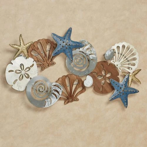 Zoom sur Décoration murale coquillage ajourée, peinture à la main, bois, métal