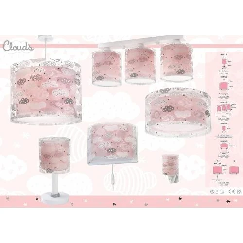 Zoom sur Applique murale enfant, Dalber, nuages, rose, déco chambre