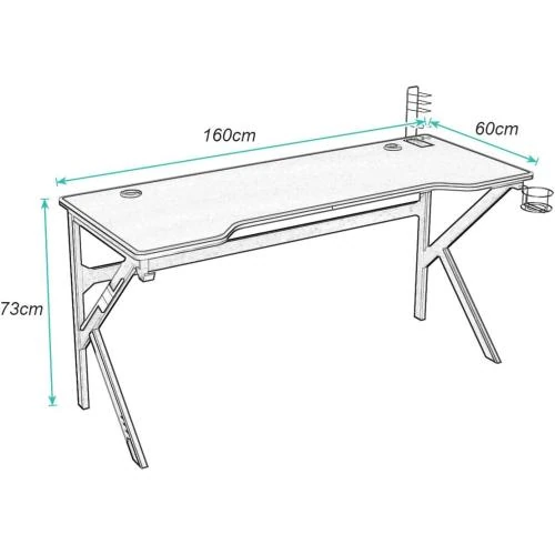 Zoom sur Bureau Gaming PC, Table de Jeu, Accessoires Inclus, Noir
