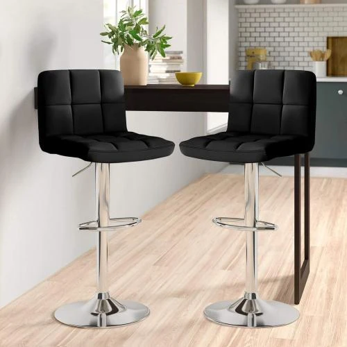 Détail de Tabourets bar pivotants cuir synthétique, chrome, lot 2
