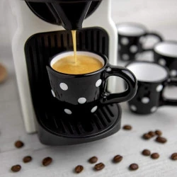 City To Cottage, Ensemble 4 Tasses Expresso Noires Pois Blancs