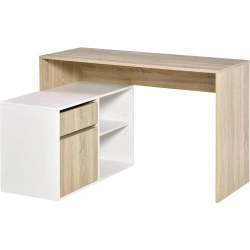 HOMCOM Bureau angle informatique, rangement, chêne clair - Vue principale