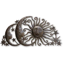 Soleil, lunes, étoiles, arche céleste, décoration murale métal