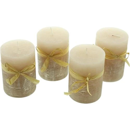Zoom sur Bougies en cire Champagne, Crème, Doré, Lot de 4