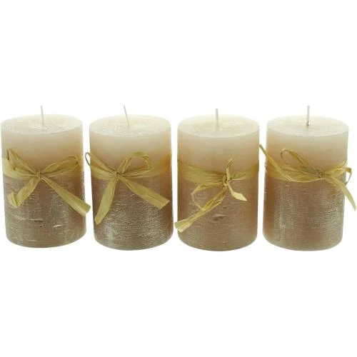 Détail de Bougies en cire Champagne, Crème, Doré, Lot de 4