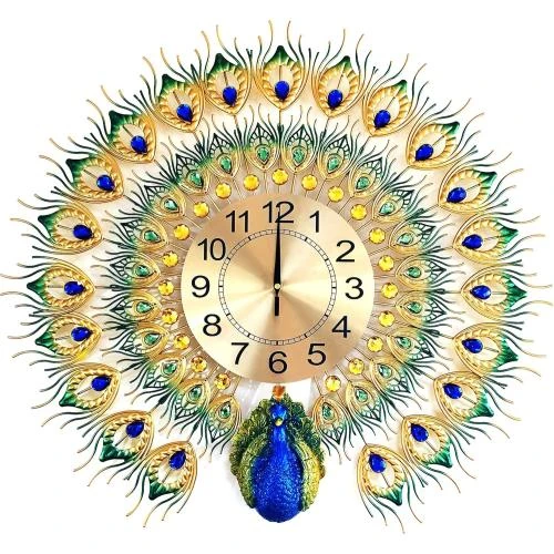 Horloge murale paon, design élégant, décoration intérieure - Vue principale
