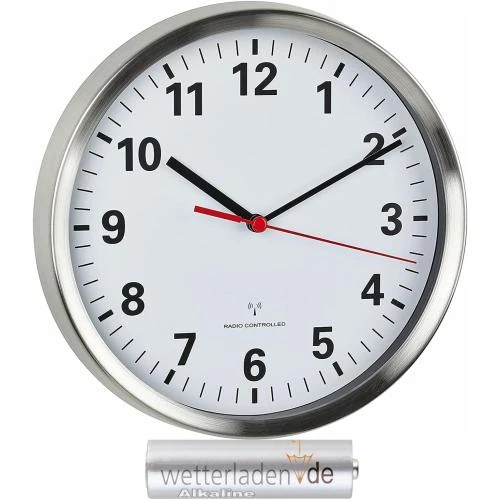 Horloge Murale Radio Pilotée TFA Dostmann, Acier Inoxydable Blanc - Vue principale
