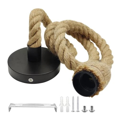 Lustre rétro E27, suspension corde chanvre, luminaire bar - Vue principale