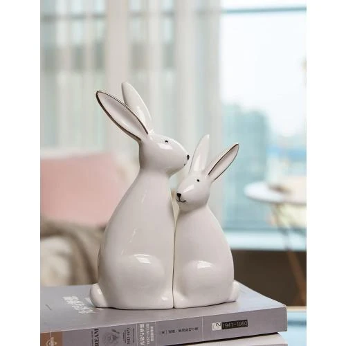 Détail de HAUCOZE Statue Lapin Décor Moderne, Figurine Céramique