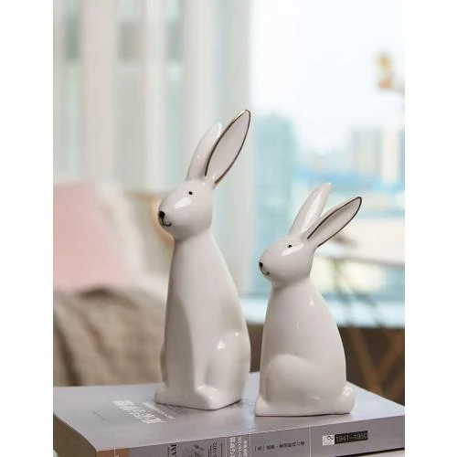 Zoom sur HAUCOZE Statue Lapin Décor Moderne, Figurine Céramique
