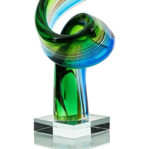 Détail de Sculpture en verre design, touches bleu, vert, qualité unique