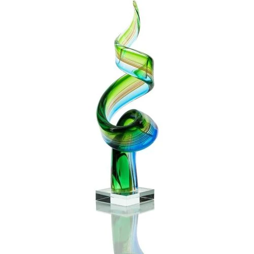 Sculpture en verre design, touches bleu, vert, qualité unique - Vue principale