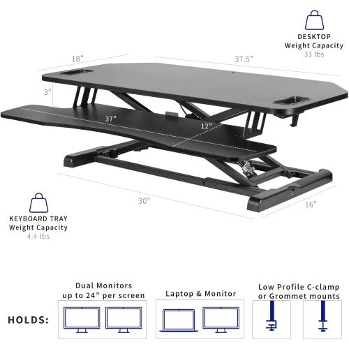 Zoom sur VIVO Convertisseur Bureau Metal Noir Ergonomique