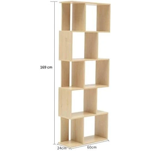 Zoom sur Bibliothèque Moderne Bois 5 Niveaux, Étagère Beige Décor Salon Bureau