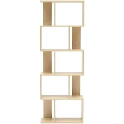 Bibliothèque Moderne Bois 5 Niveaux, Étagère Beige Décor Salon Bureau