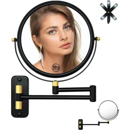 Miroir maquillage mural noir, grossissant x10, double face - Vue principale