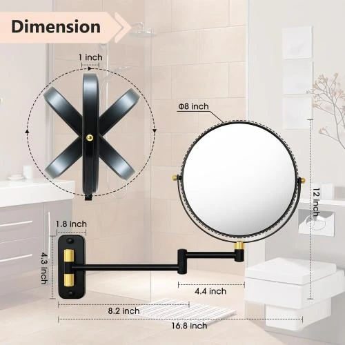 Détail de Miroir maquillage mural noir, grossissant x10, double face