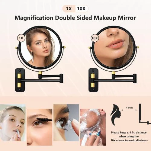 Zoom sur Miroir maquillage mural noir, grossissant x10, double face