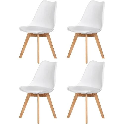 Chaise Scandinave Dorafair, Lot 4, Bois Chêne, PU Blanc - Vue principale
