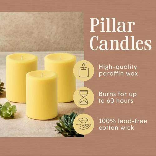 Zoom sur Bougies Pilier Jaunes Non Parfumées Mister Candle Lot 3