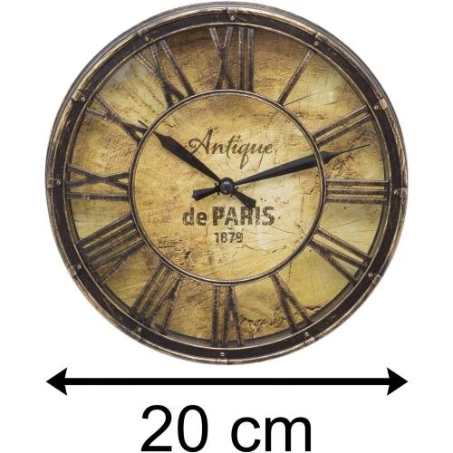 Détail de Horloge murale vintage ronde, effet vieilli, 20 cm
