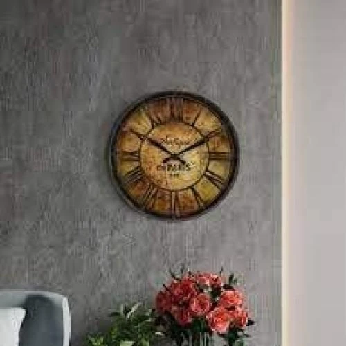 Zoom sur Horloge murale vintage ronde, effet vieilli, 20 cm